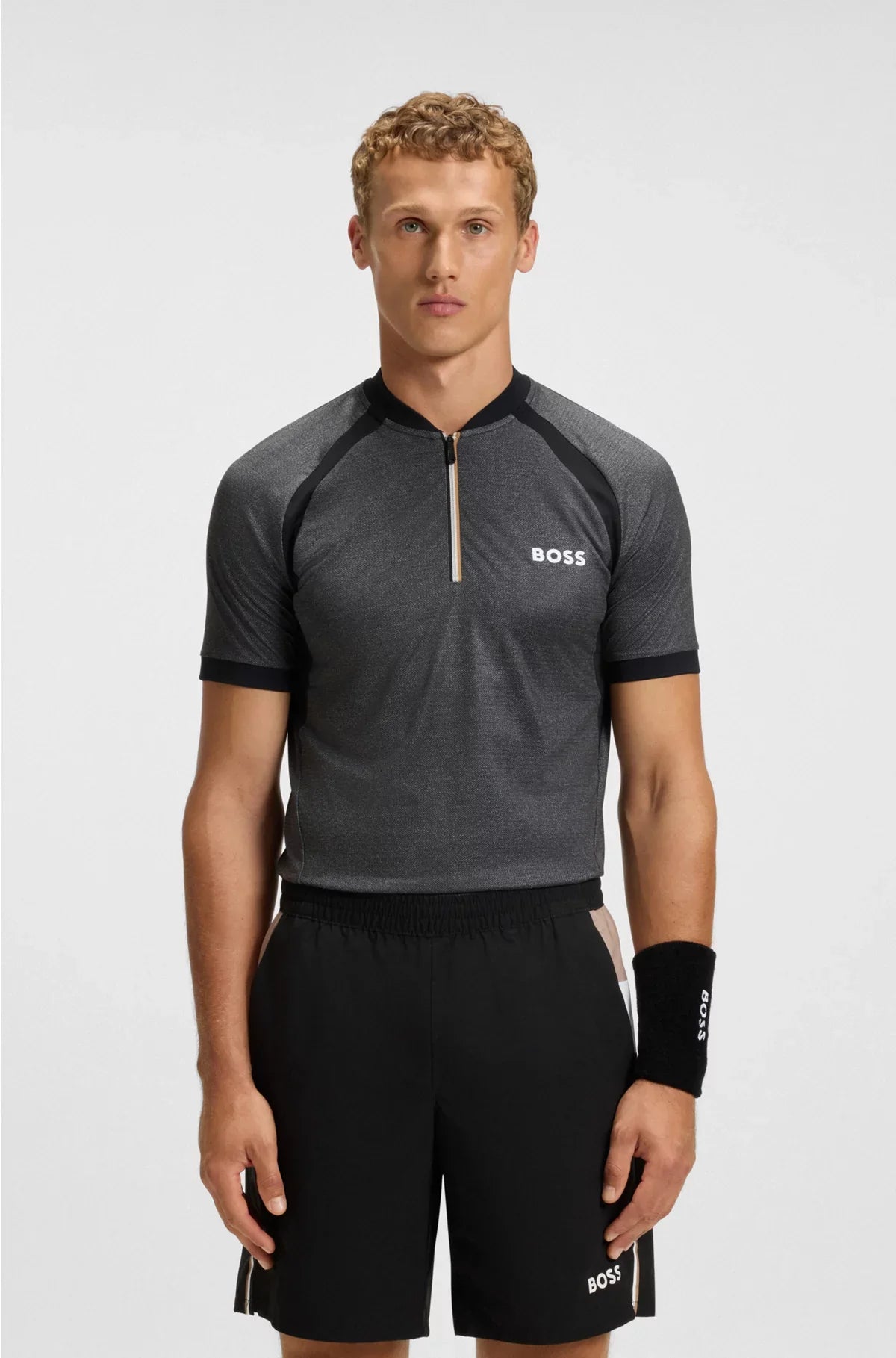 ZIP-NECK SLIM-FIT POLO SHIRT IN MESH JERSEY