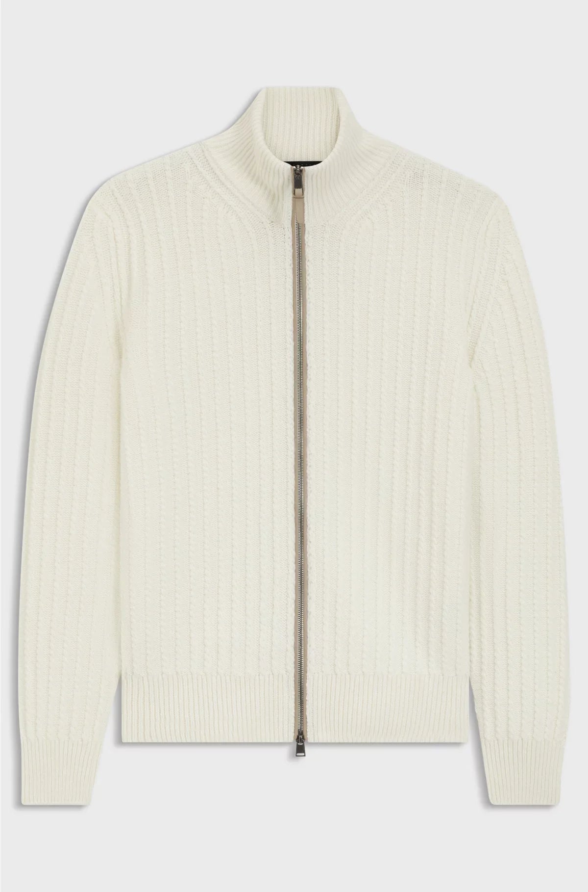 ZIP-UP SWEATER IN CABLE-RIB WOOL AND CASHMERE