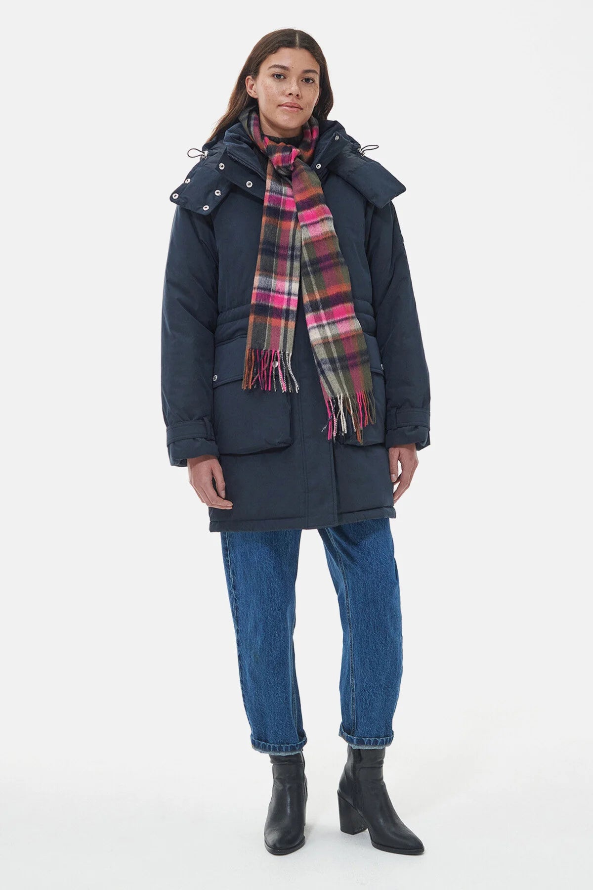 Vintage Winter Plaid Scarf - PINK DAHLIA