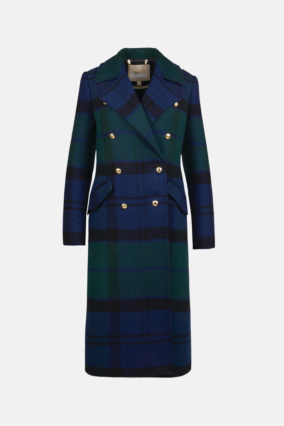 Inverraray Wool Longline Coat - BLACK/SAGE TARTAN/DK