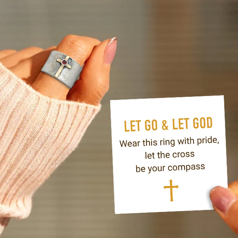Garnet Golden Cross Ring  ''LET GO & LET GOD''🥰