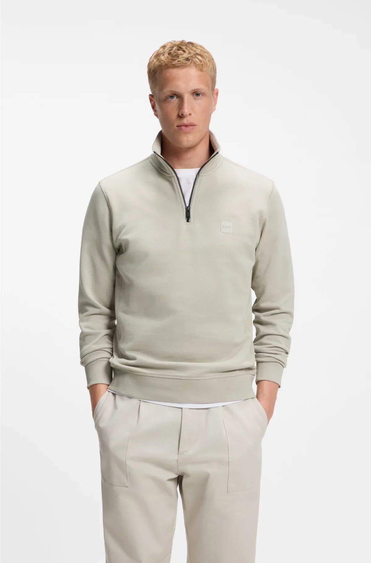 ZIP-NECK SWEATSHIRT IN COTTON TERRY WITH LOGO PATCH