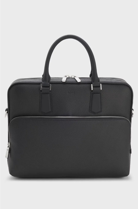 GRAINED ITALIAN-LEATHER DOCUMENT CASE WITH EMBOSSED LOGO