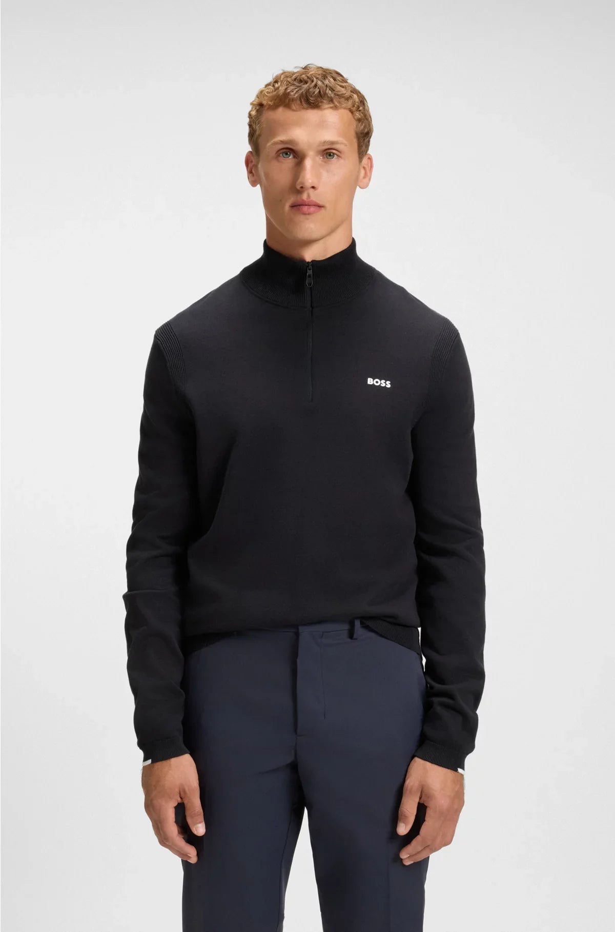ZIP-NECK COTTON SWEATER WITH LOGO PRINT