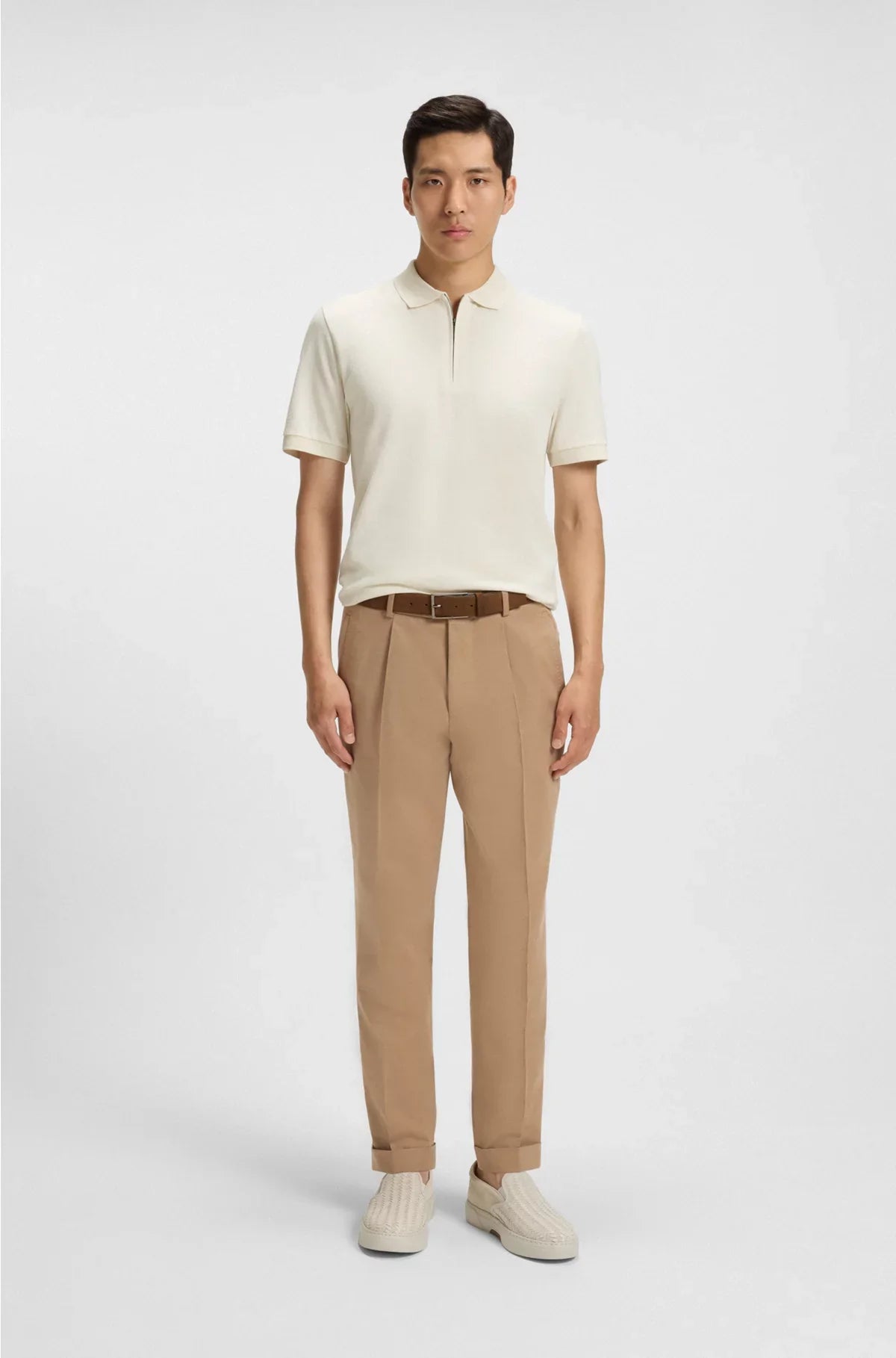 ZIP-NECK POLO SHIRT IN MERCERISED COTTON-SILK JACQUARD