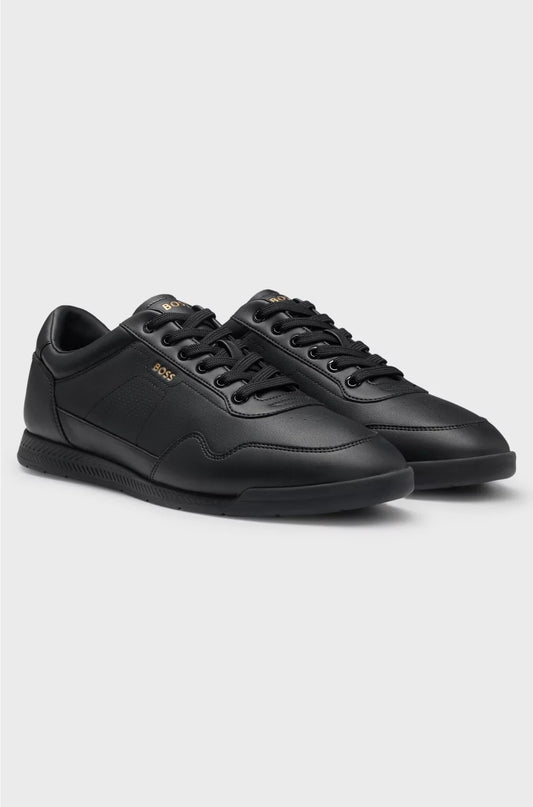 NAPPA-LEATHER TRAINERS WITH GOLD-TONE BRANDING