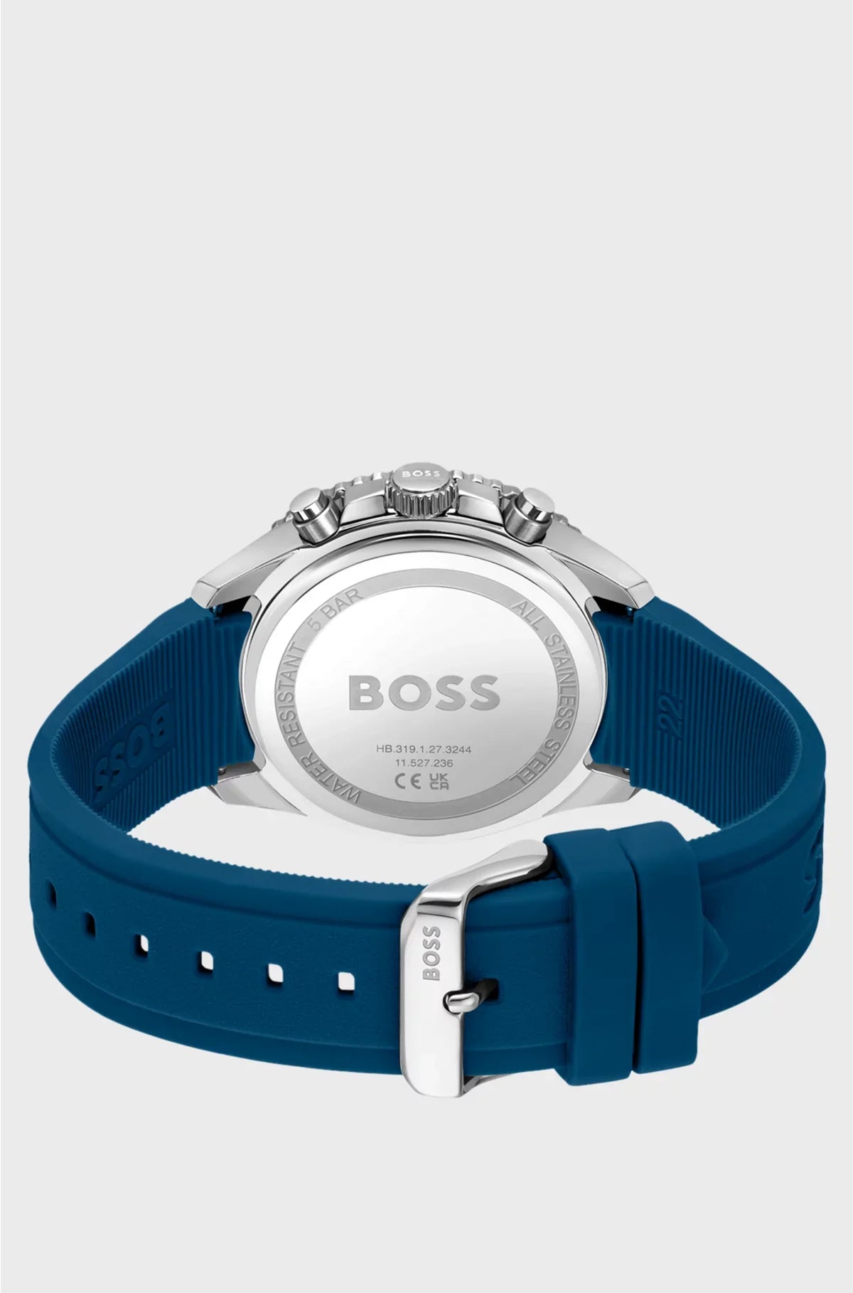 BLACK-DIAL CHRONOGRAPH WATCH WITH BLUE SILICONE STRAP